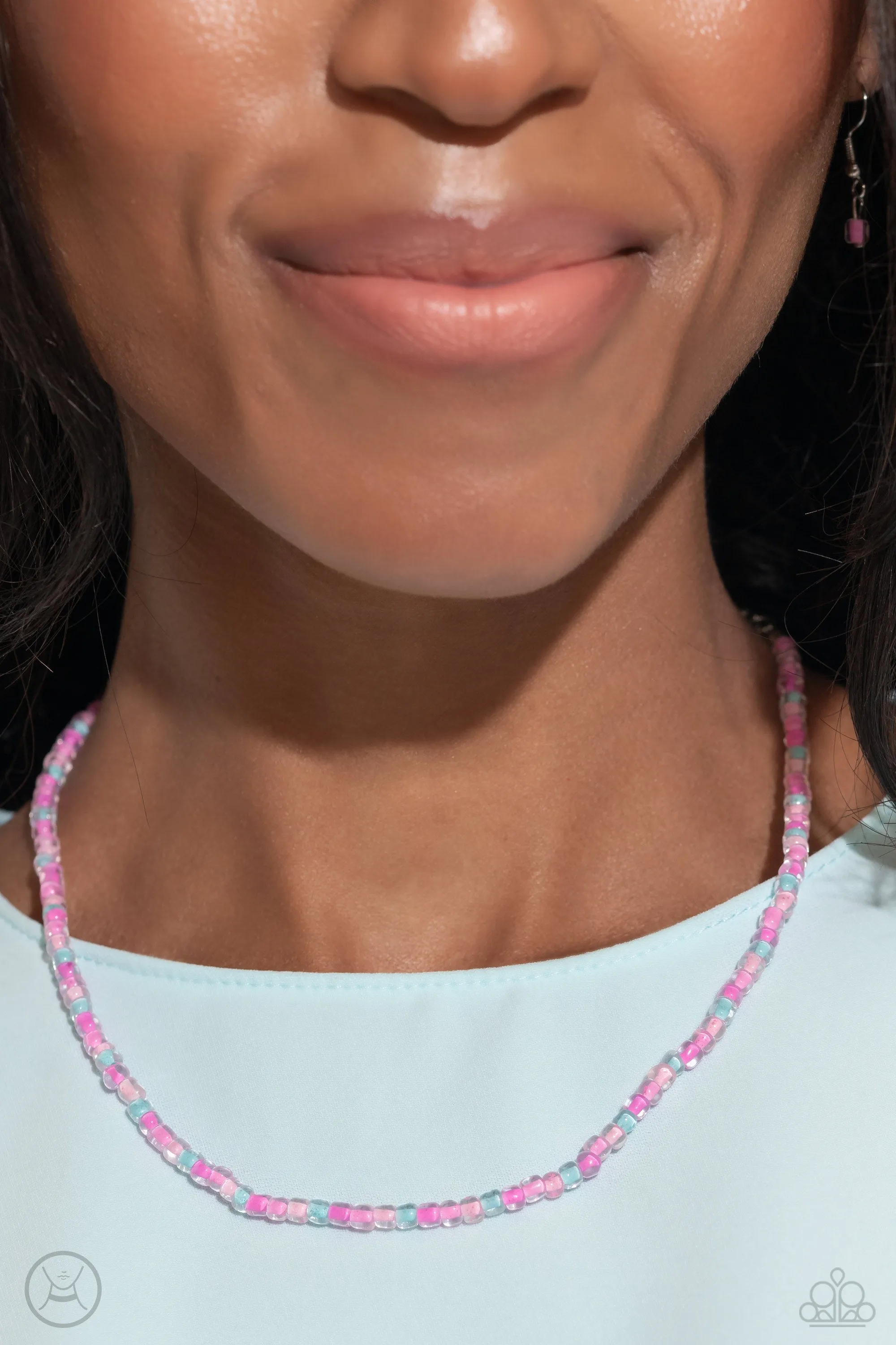 Colorfully GLASSY - Pink - Purple, and Blue Bead Paparazzi Choker Necklace