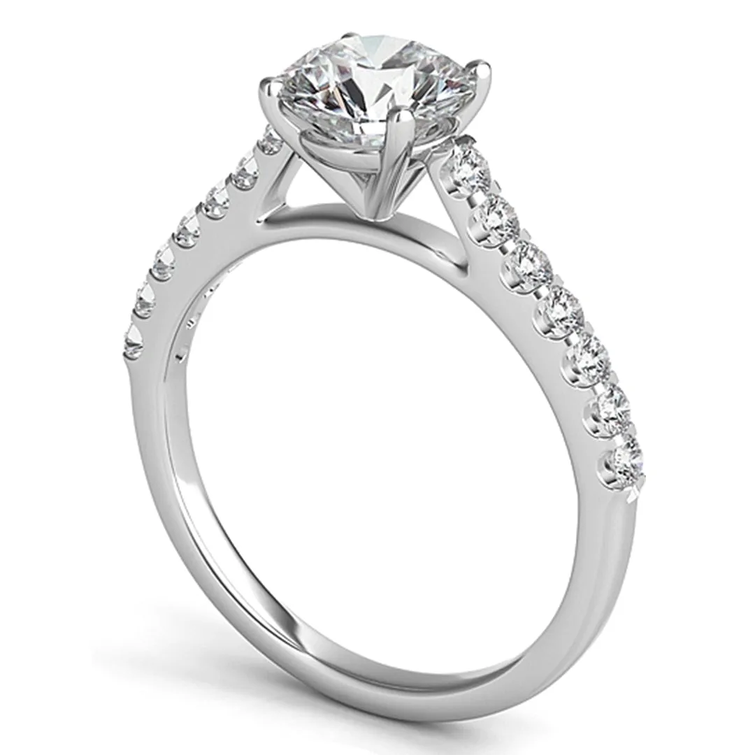Common Prong Round Brilliant Cathedral Diamond Engagement Ring