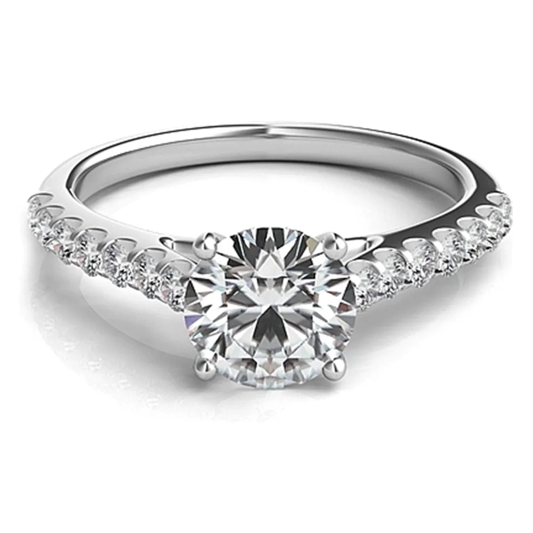 Common Prong Round Brilliant Cathedral Diamond Engagement Ring