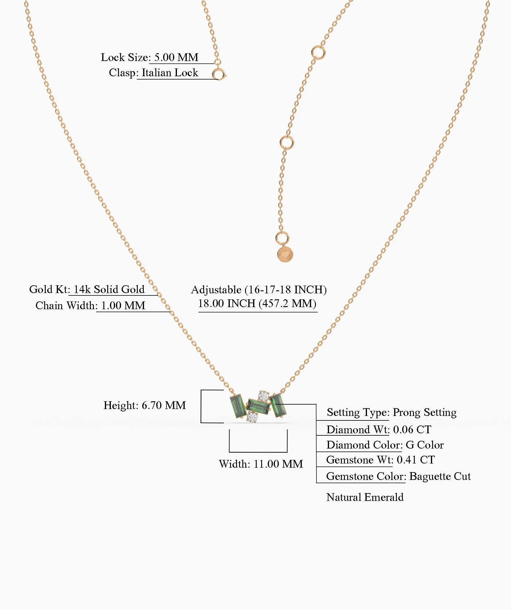 Contemporary Baguette-Cut Green Stone Necklace