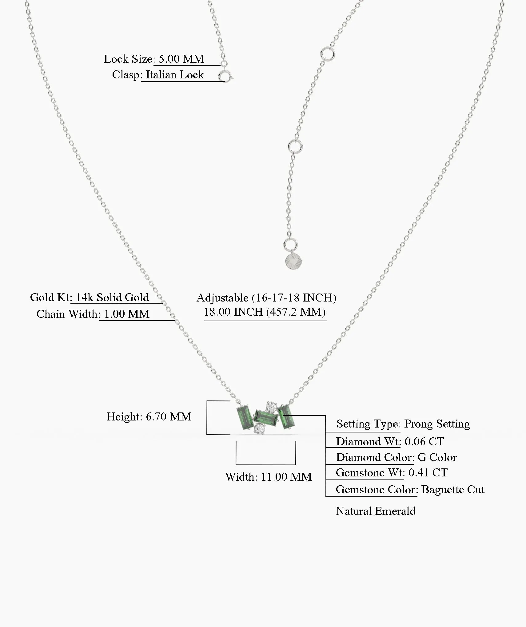Contemporary Baguette-Cut Green Stone Necklace