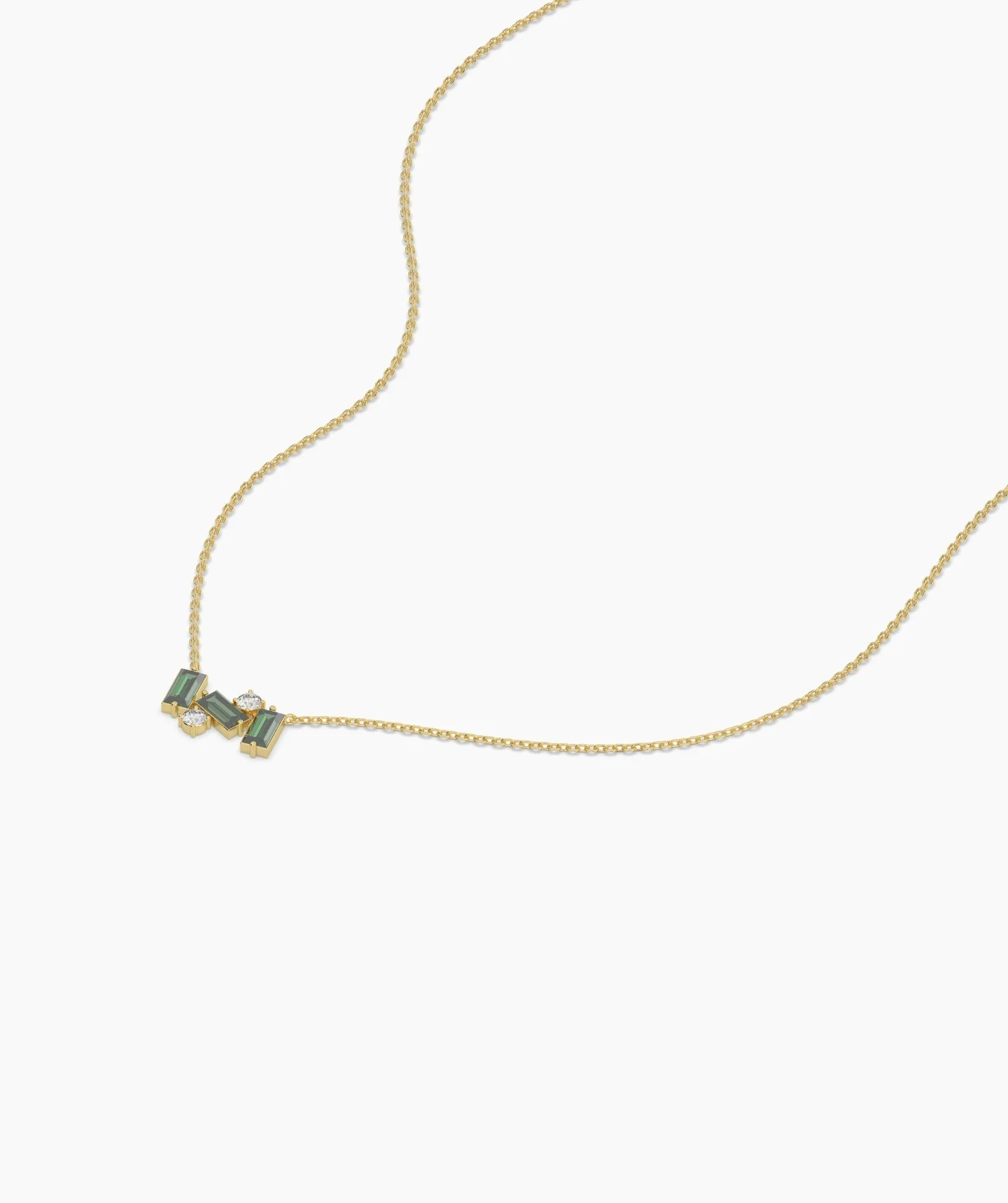 Contemporary Baguette-Cut Green Stone Necklace