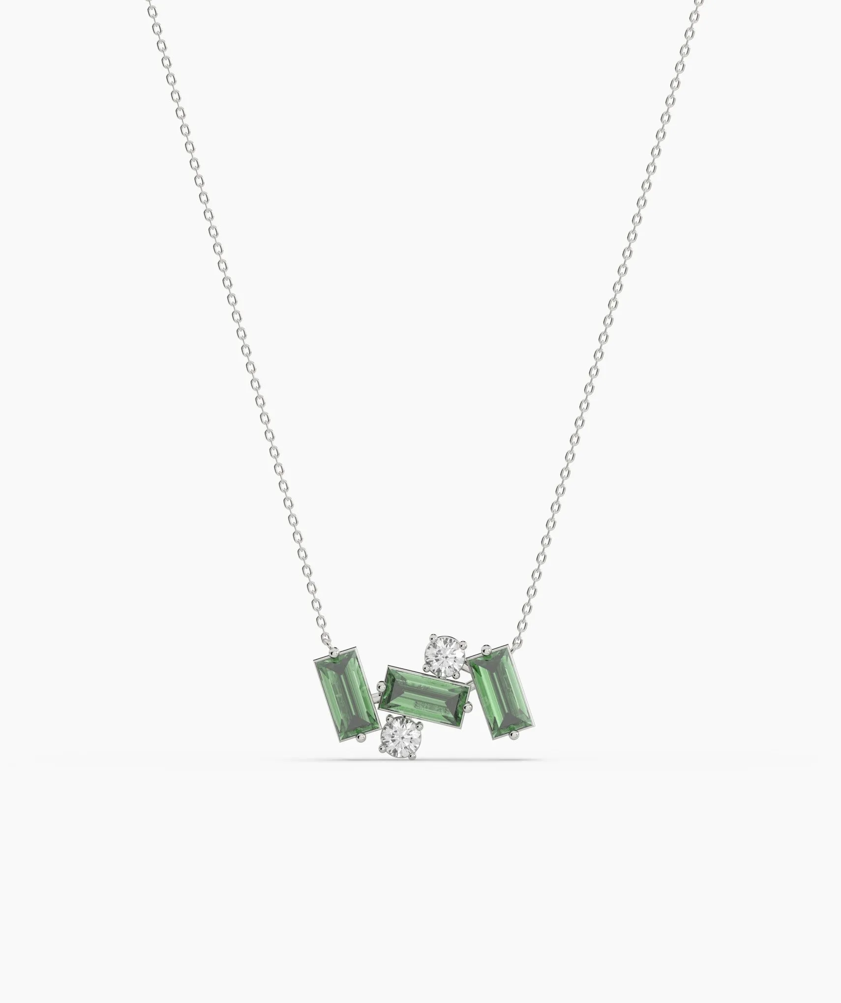 Contemporary Baguette-Cut Green Stone Necklace
