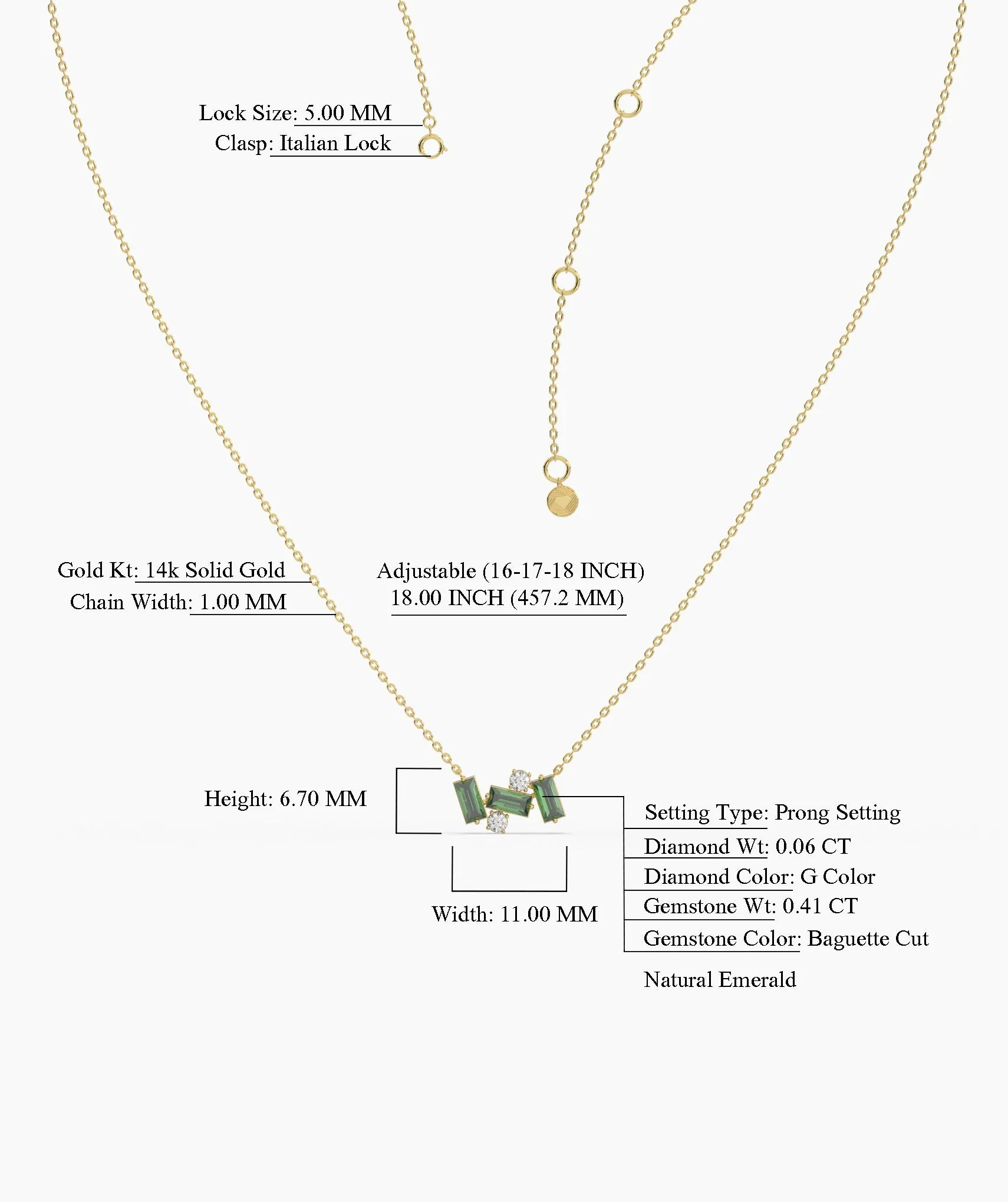 Contemporary Baguette-Cut Green Stone Necklace