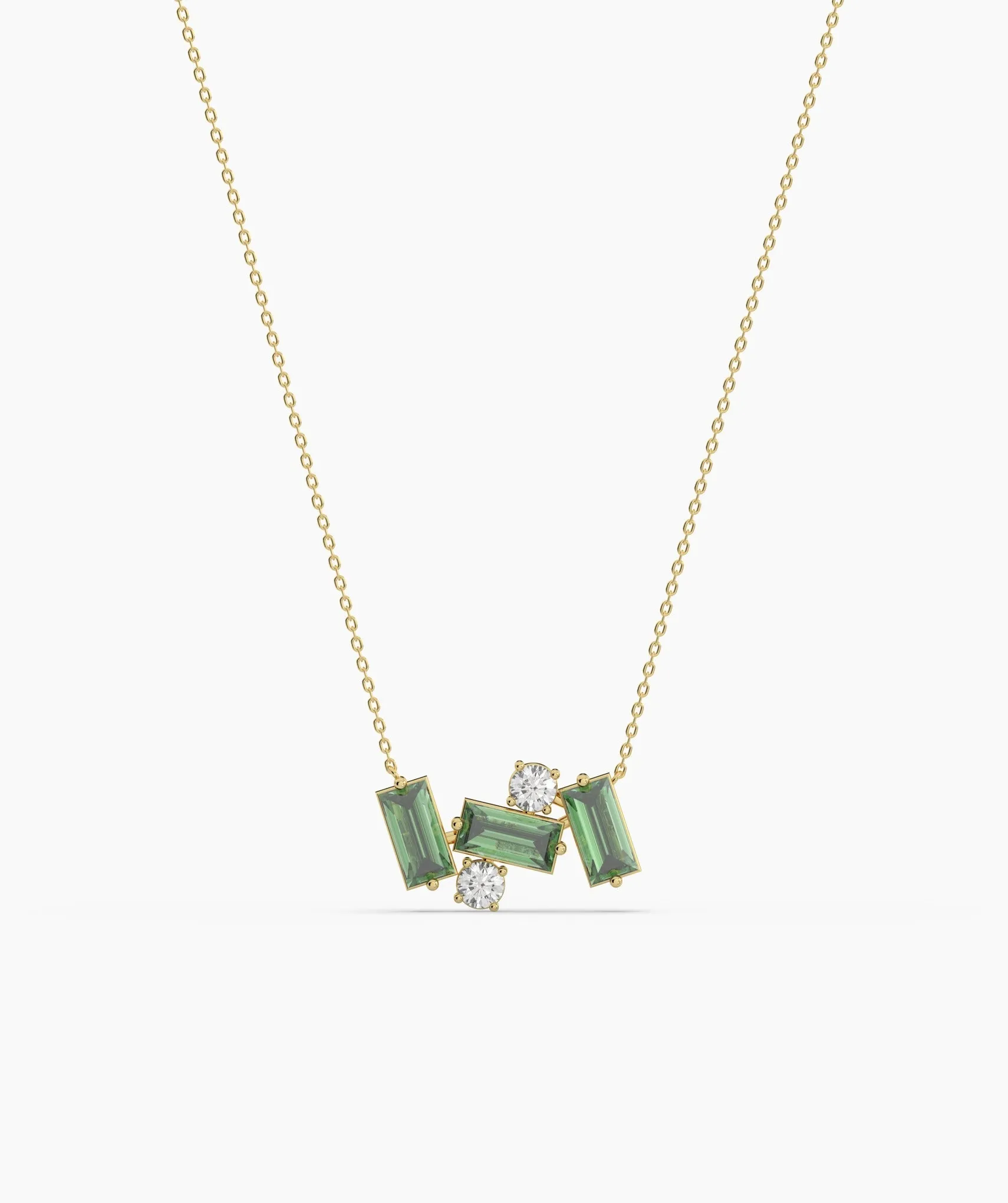 Contemporary Baguette-Cut Green Stone Necklace