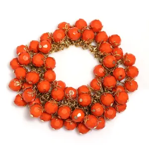 CORAL FACETED BEADS GOLD STRETCH BRACELET#SB24290 G/COR (EH5-Top)