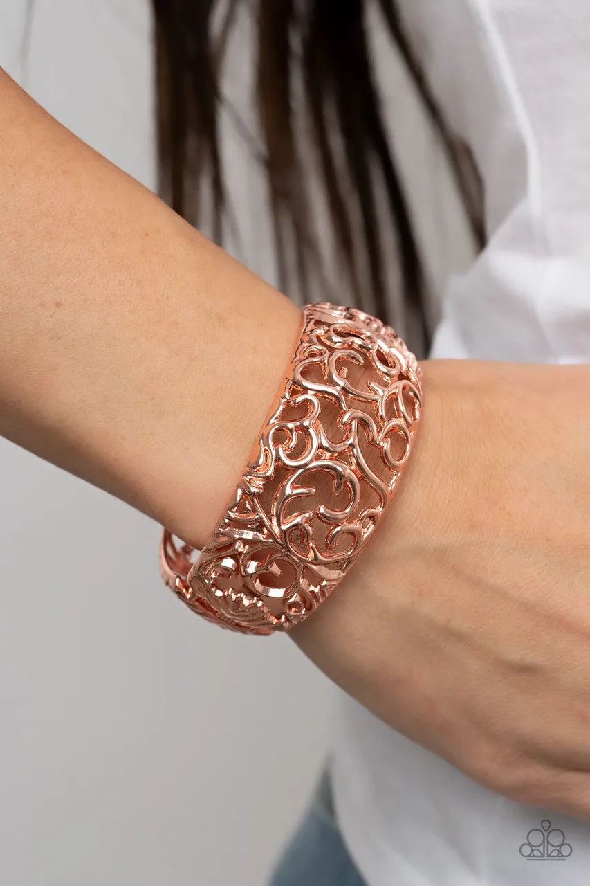 Courtyard Couture - Copper - Vine Filigree Paparazzi Hinge Bracelet