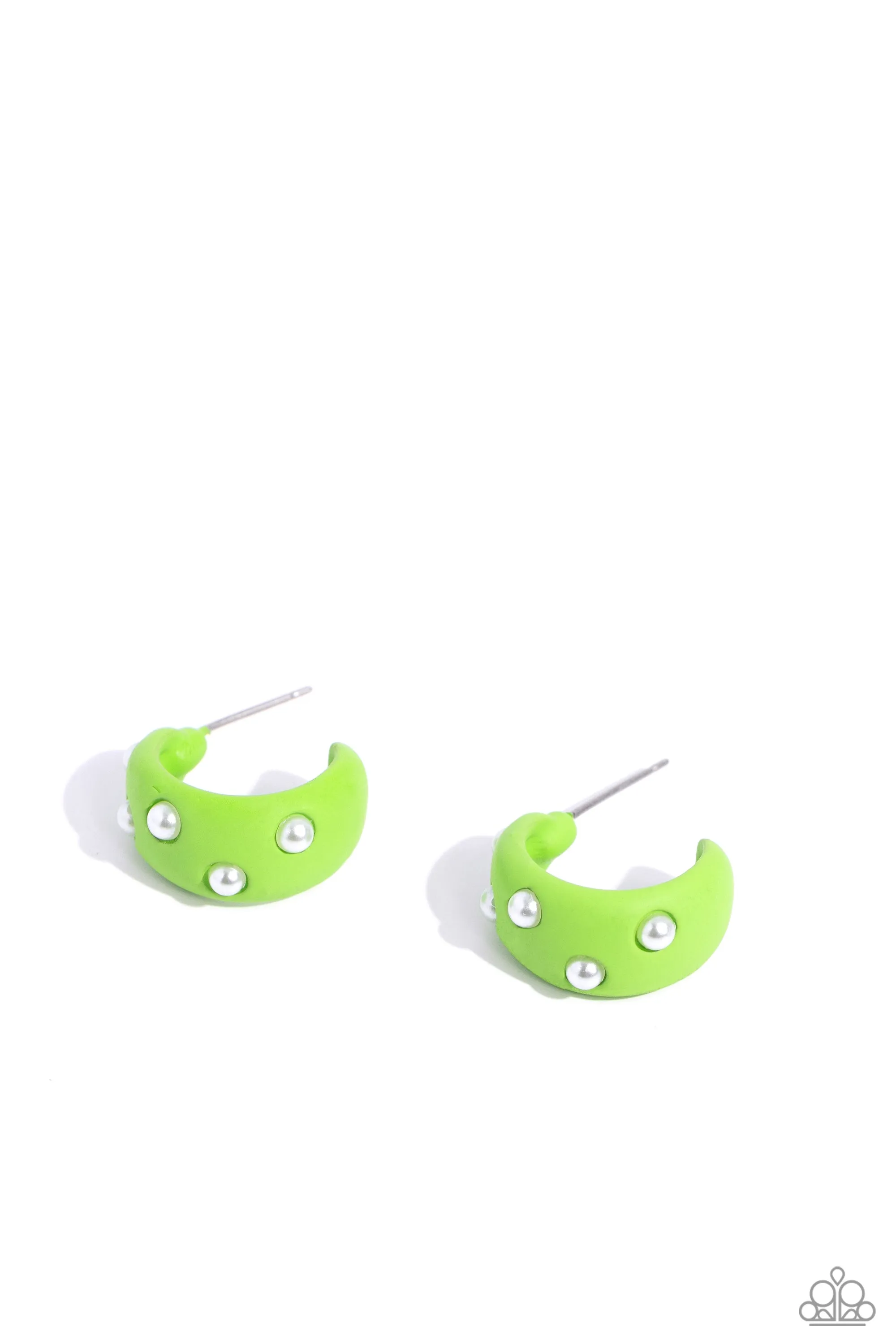 Cover PEARL - Green - Acrylic with White Pearl Paparazzi Hoop Earrings
