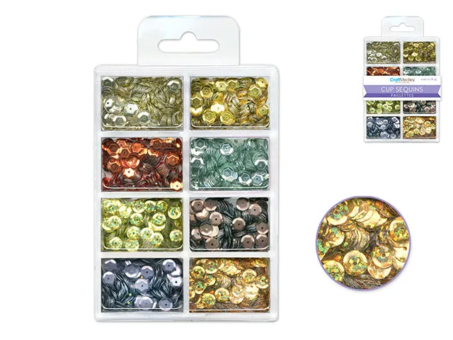 Craft Medley: 6mm Cup Sequins 25g Plastic Case 8-comp - Dazzling Metallics