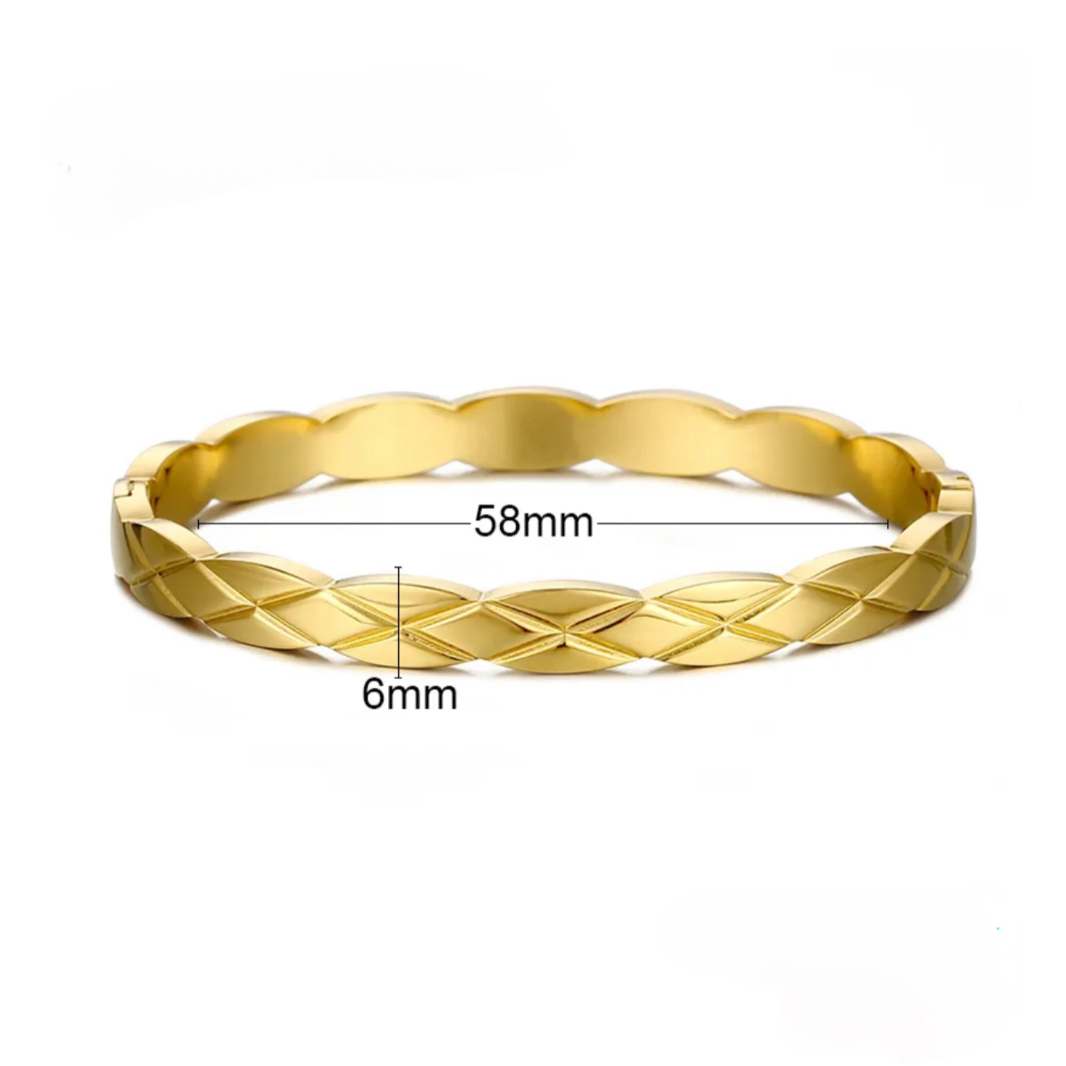 Cross check pattern Bangle Bracelet - 18K Gold Plated