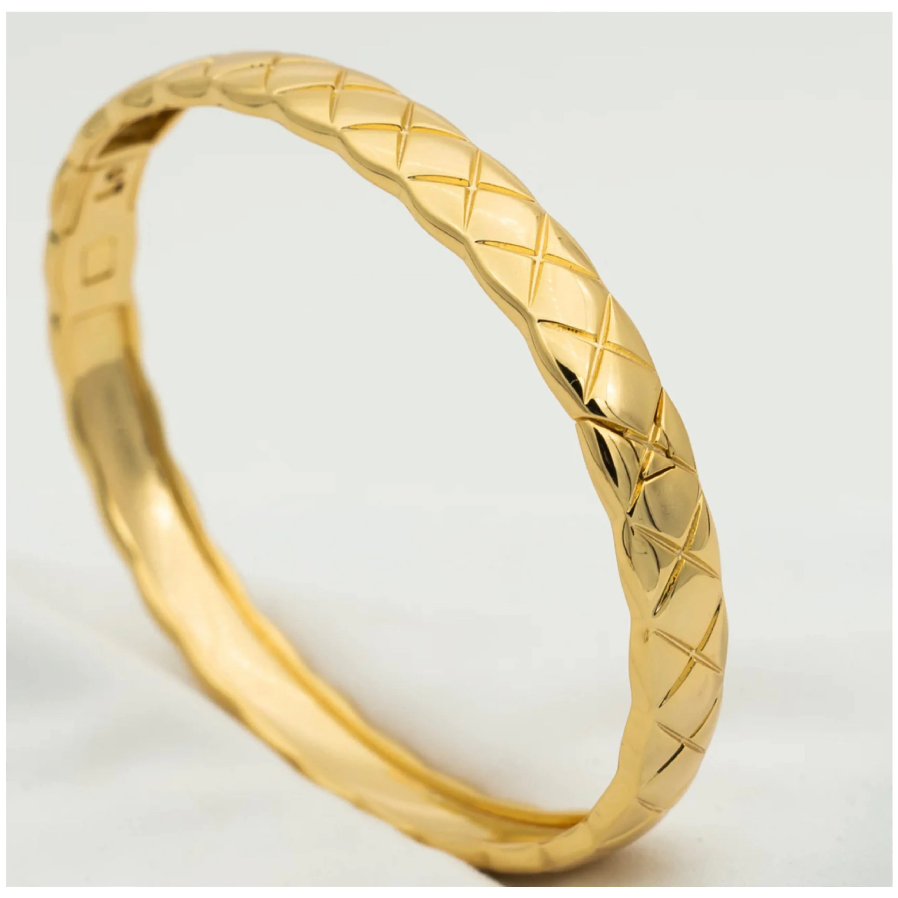 Cross check pattern Bangle Bracelet - 18K Gold Plated