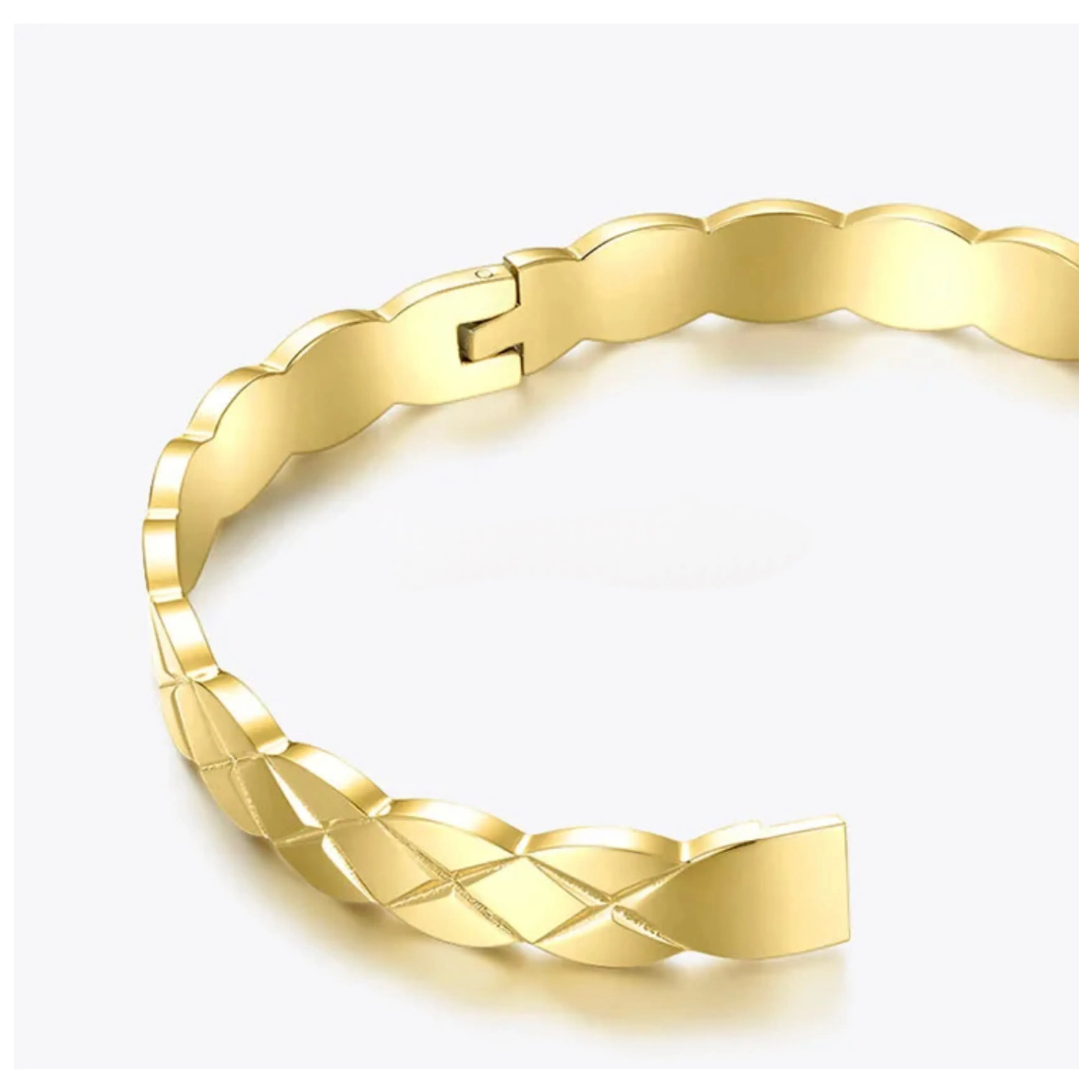 Cross check pattern Bangle Bracelet - 18K Gold Plated