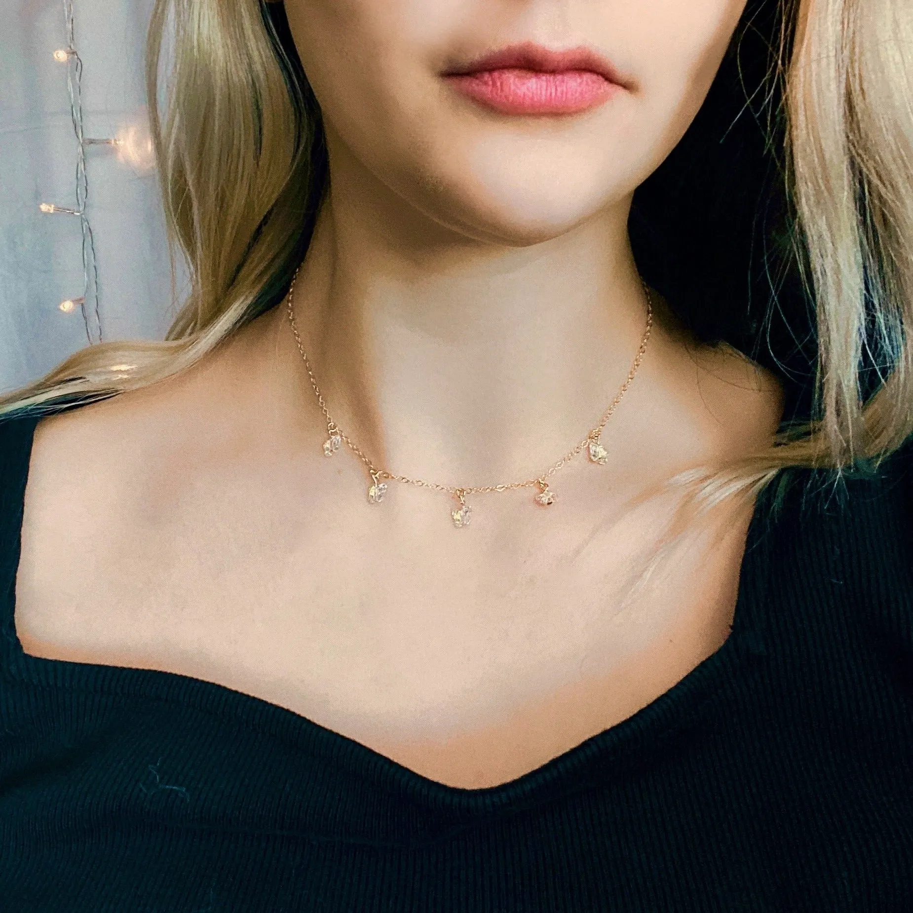 Crystal Butterfly Choker 14K Gold Necklace