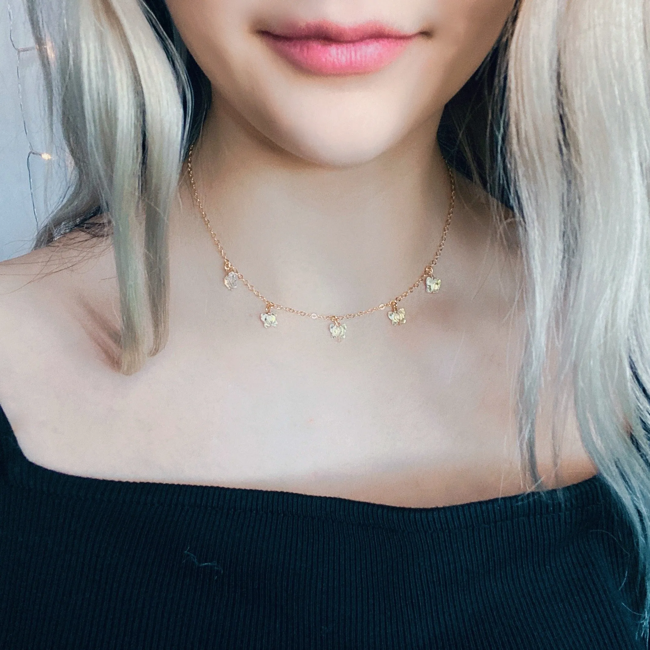 Crystal Butterfly Choker 14K Gold Necklace