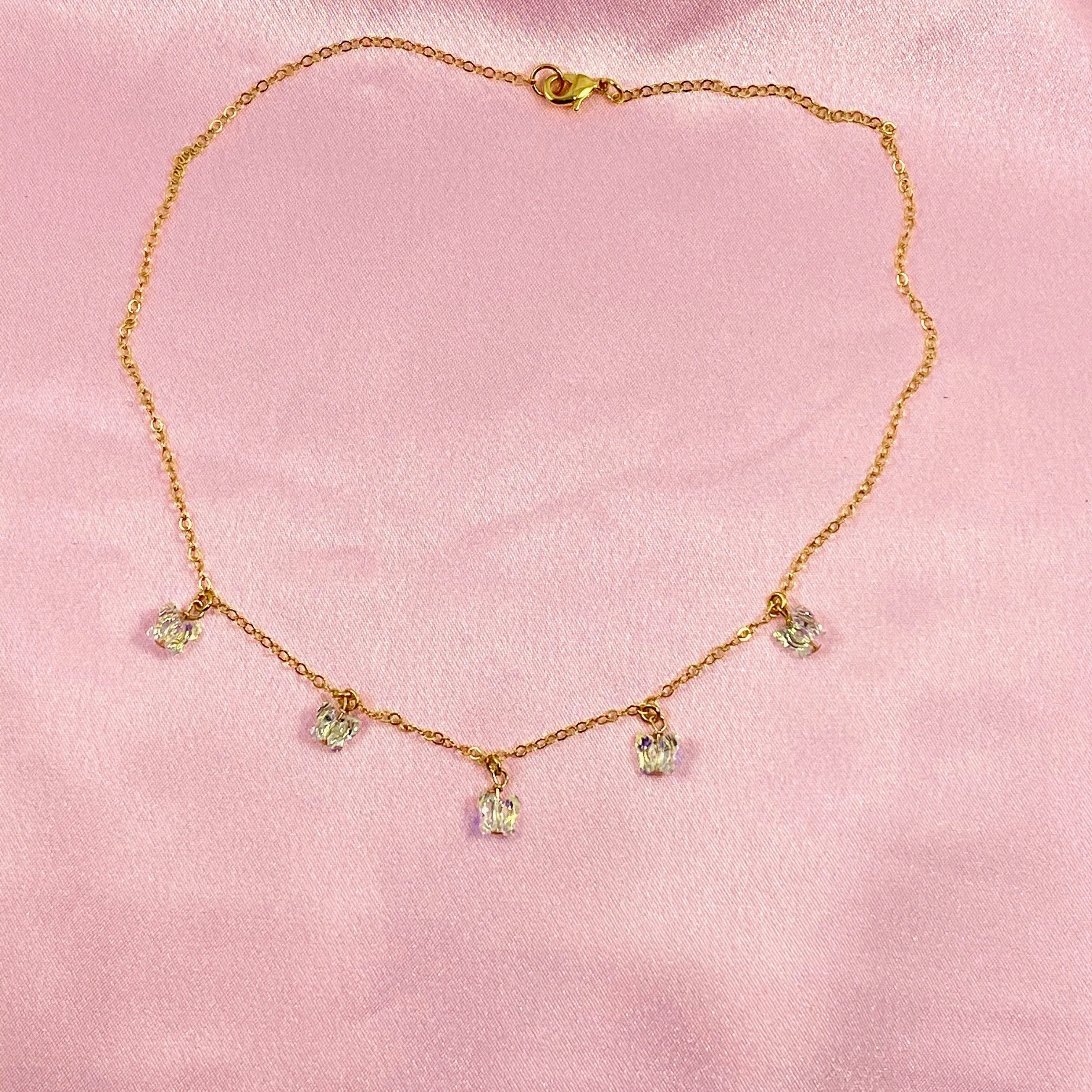 Crystal Butterfly Choker 14K Gold Necklace