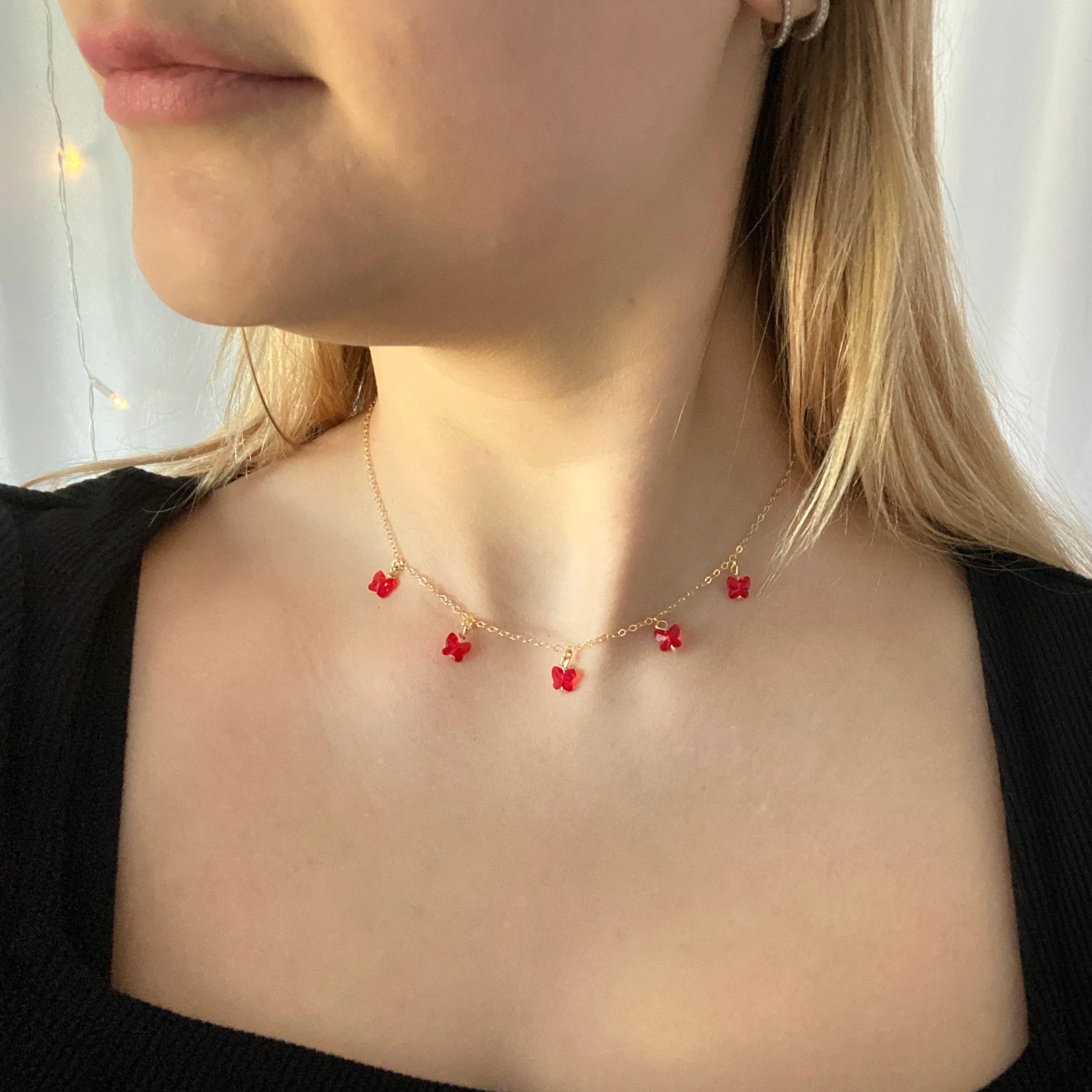 Crystal Butterfly Choker Custom Color 14K Gold Necklace