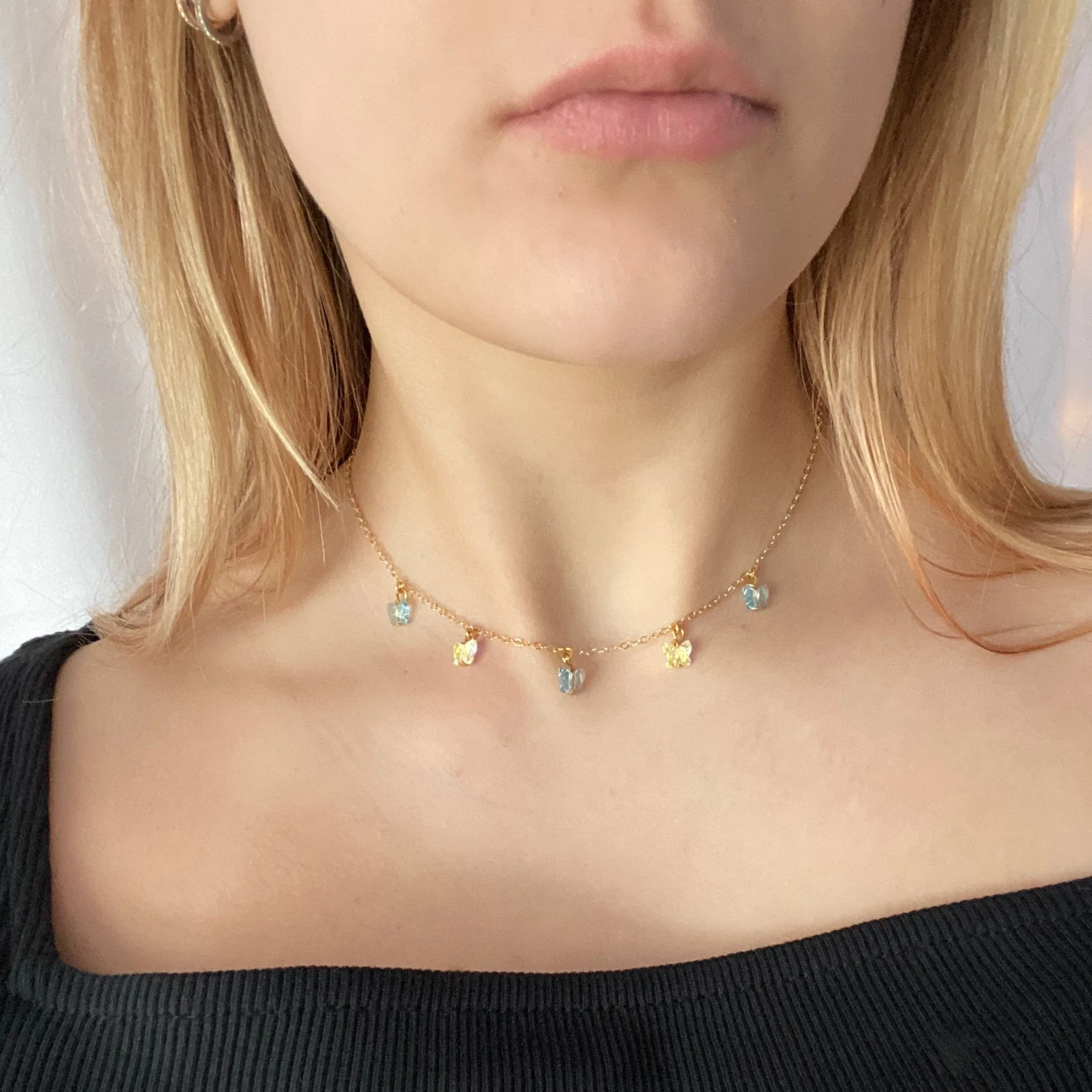 Crystal Butterfly Choker Custom Color 14K Gold Necklace