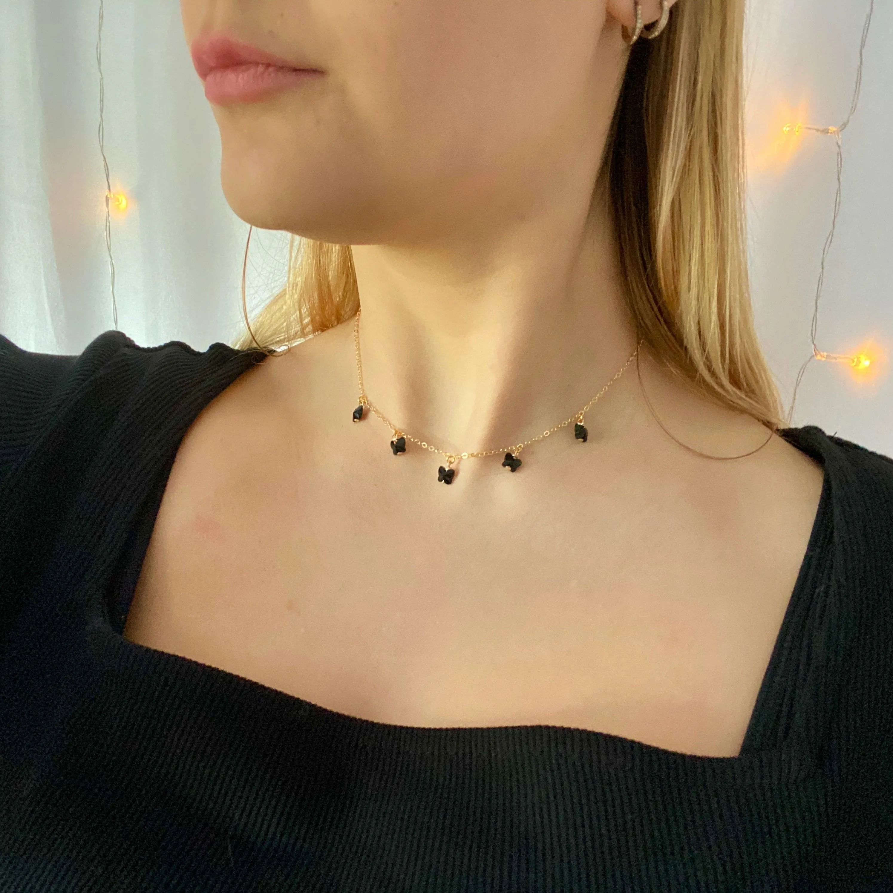 Crystal Butterfly Choker Custom Color 14K Gold Necklace