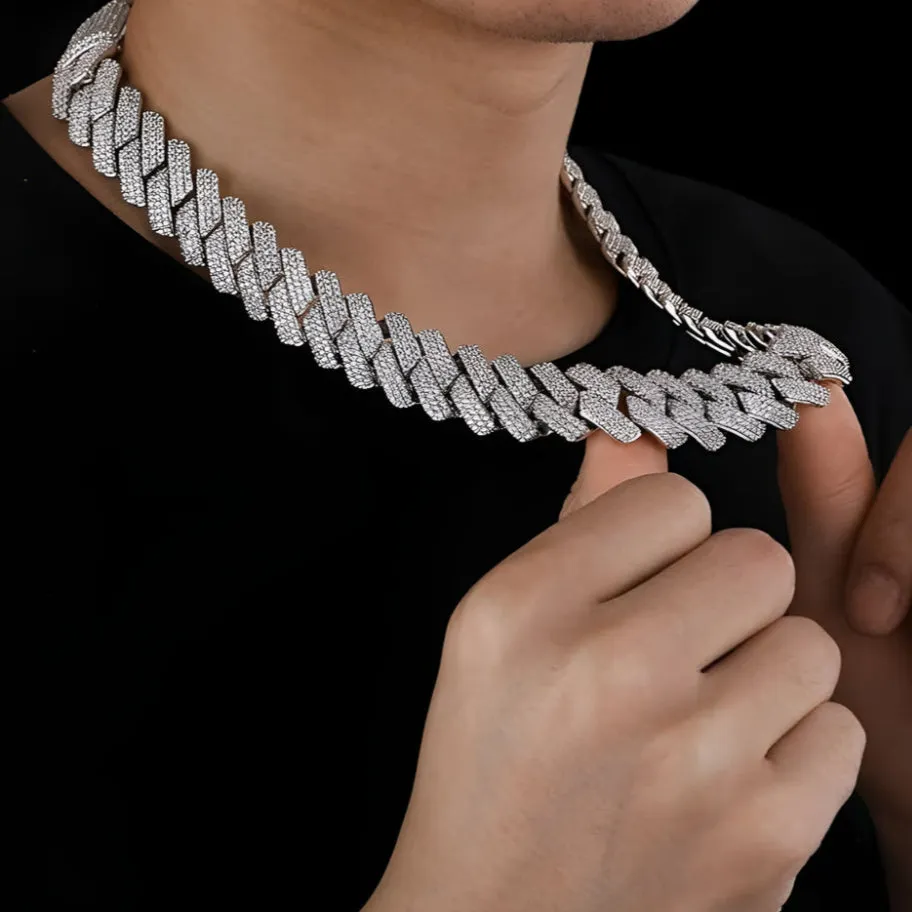 Cuban Link 22mm Chain Sterling Lab-Created Moissanite 925 Iced Men's Solid Necklace - M503589