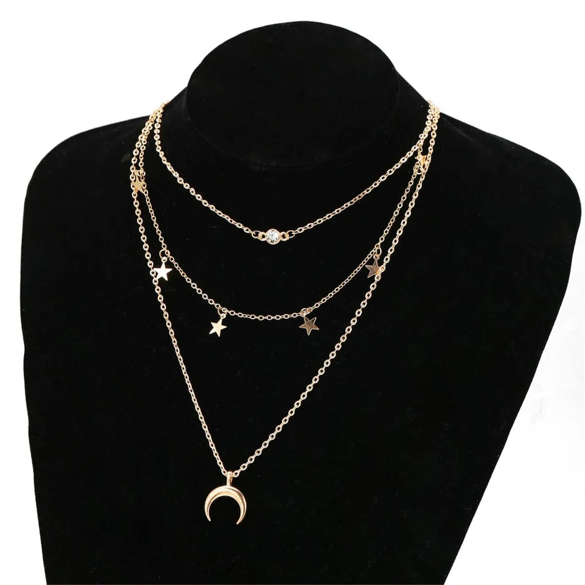 Cubic Zirconia & 18K Gold-Plated Moon & Star Layer Necklace