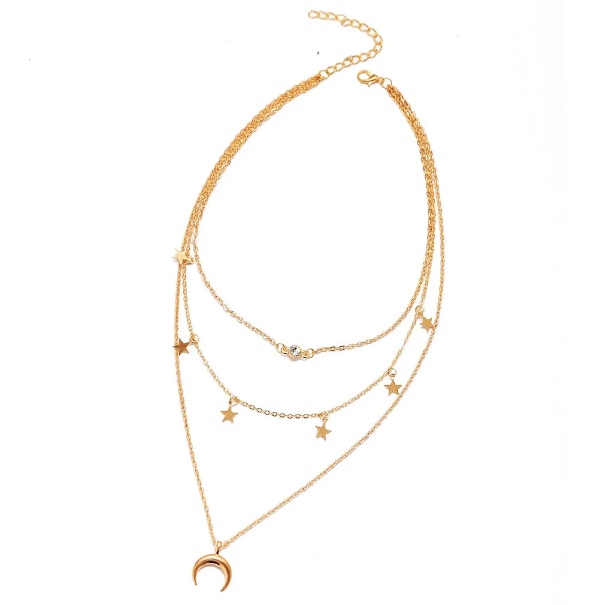 Cubic Zirconia & 18K Gold-Plated Moon & Star Layer Necklace