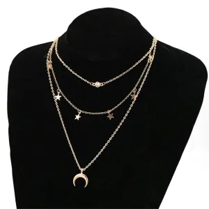 Cubic Zirconia & 18K Gold-Plated Moon & Star Layer Necklace