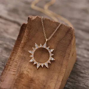 Cubic Zirconia & 18K Gold-Plated Sun Pendant Necklace