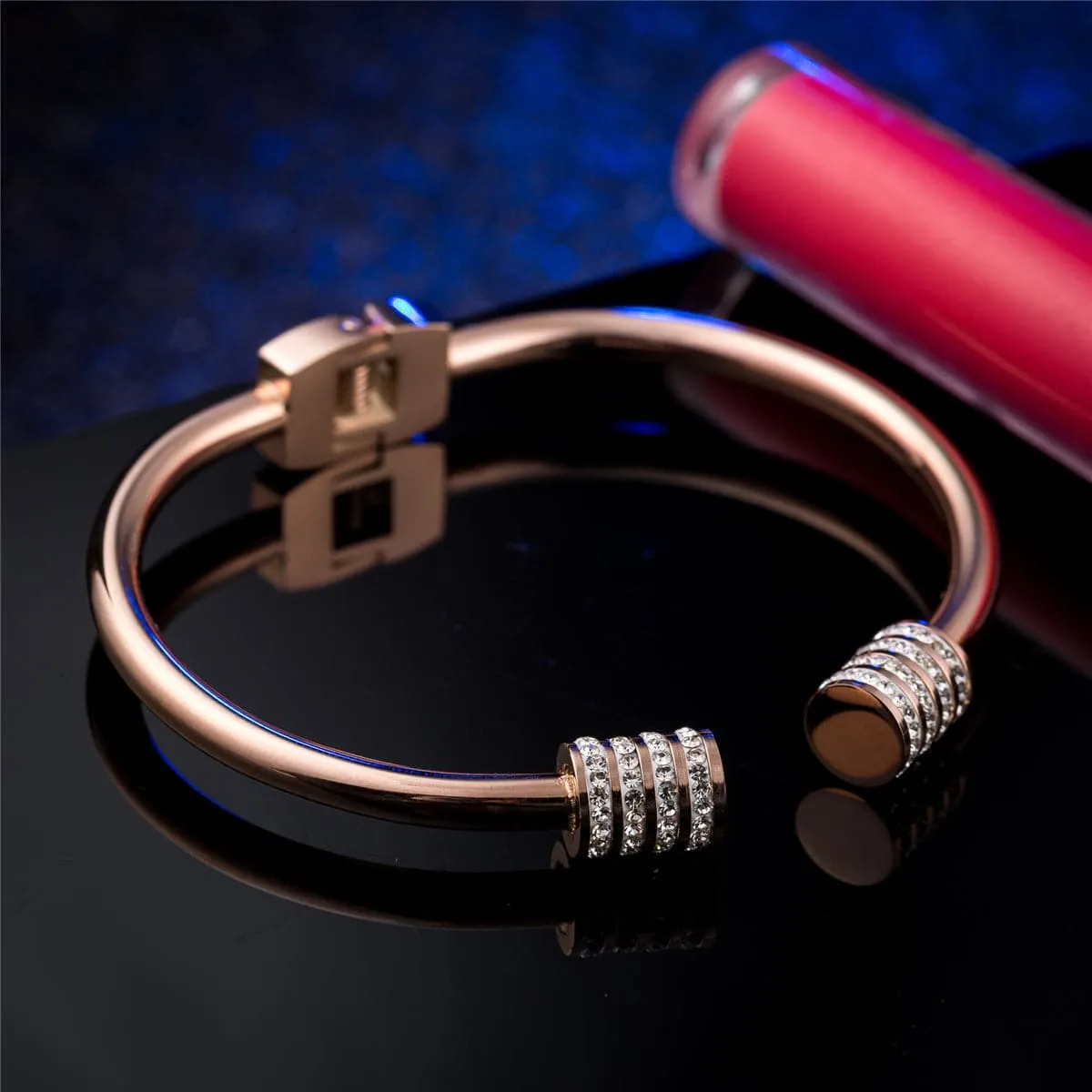 Cubic Zirconia & 18K Rose Gold-Plated Coil Bangle