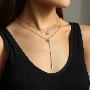 Cubic Zirconia & Shell 18K Gold-Plated Celestial Layered Lariat Necklace