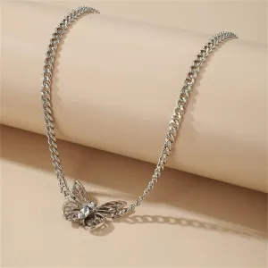 Cubic Zirconia & Silver-Plated Butterfly Choker
