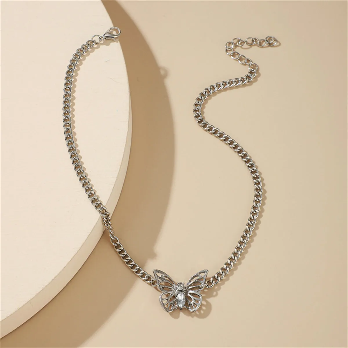 Cubic Zirconia & Silver-Plated Butterfly Choker