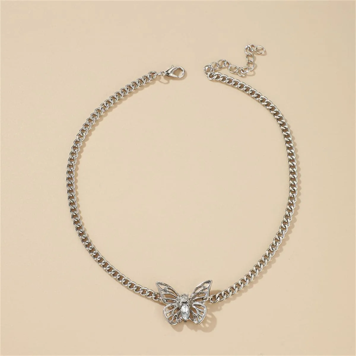 Cubic Zirconia & Silver-Plated Butterfly Choker