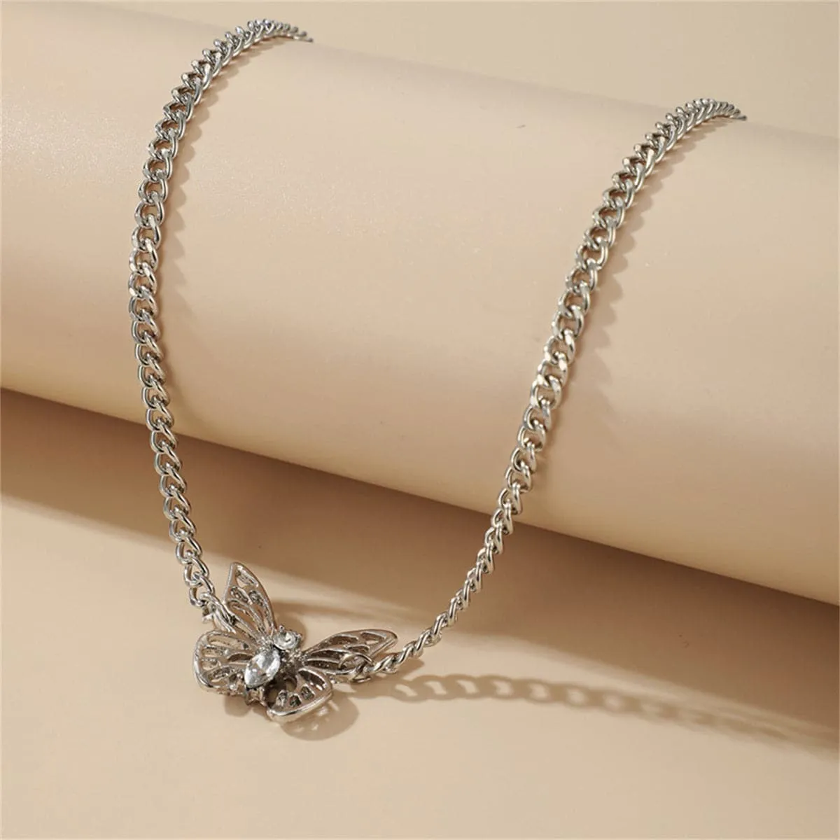 Cubic Zirconia & Silver-Plated Butterfly Choker