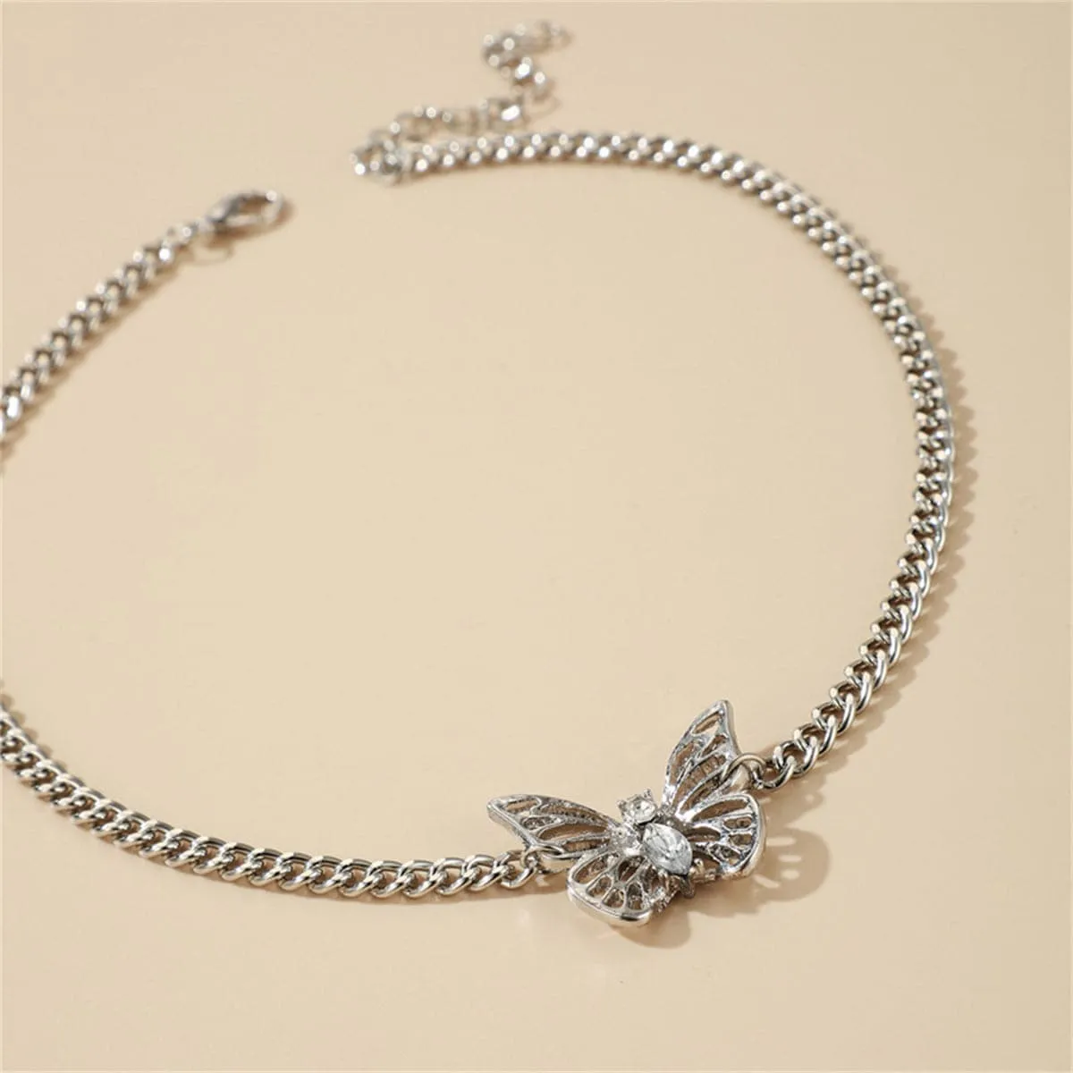 Cubic Zirconia & Silver-Plated Butterfly Choker