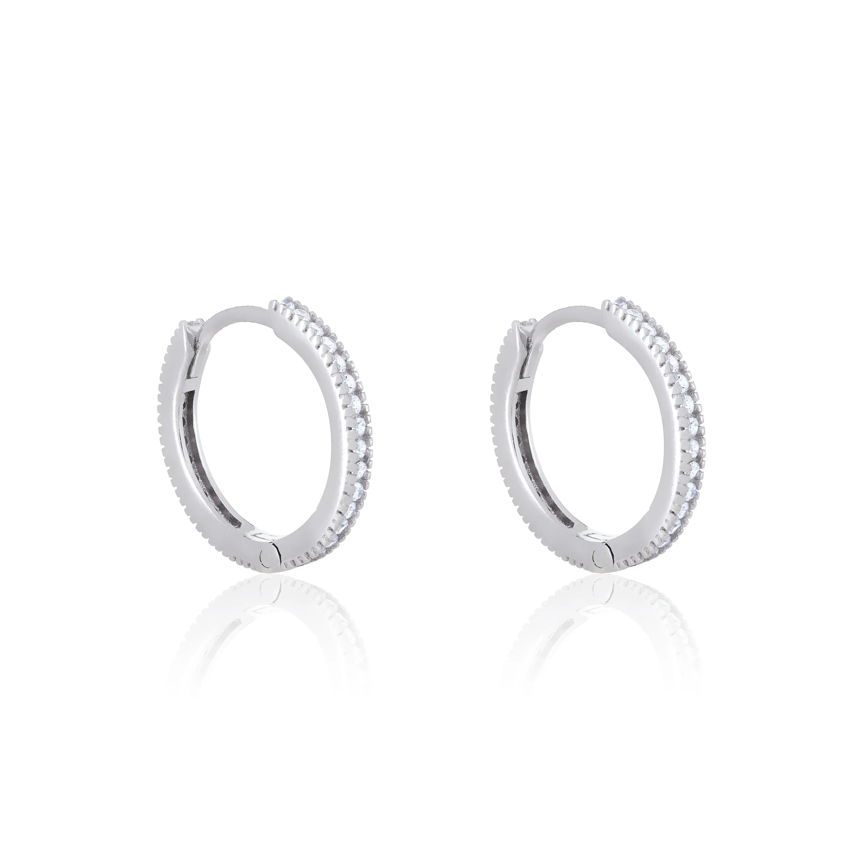 Cubic Zirconia Hoop Earrings  - Silver White - Big