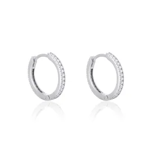 Cubic Zirconia Hoop Earrings  - Silver White - Big