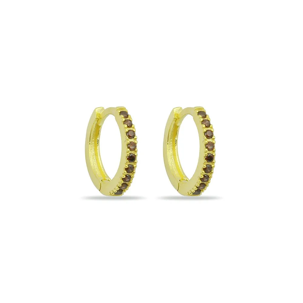 Cubic Zirconia Mini Hoop Earrings - Gold Brown