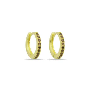Cubic Zirconia Mini Hoop Earrings - Gold Brown