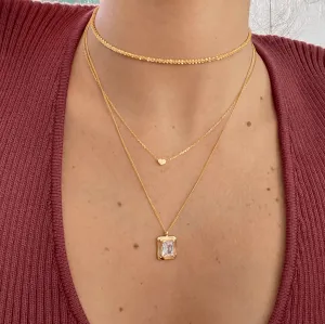 Cubic Zirconia Rectangle Pendant Necklace | Sterling Silver & Gold