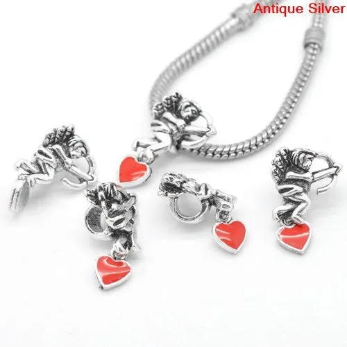 Cupid W/heart Charm European Bead Compatible for Most European Snake Chain Bracelet