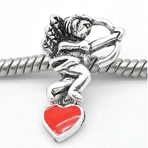 Cupid W/heart Charm European Bead Compatible for Most European Snake Chain Bracelet
