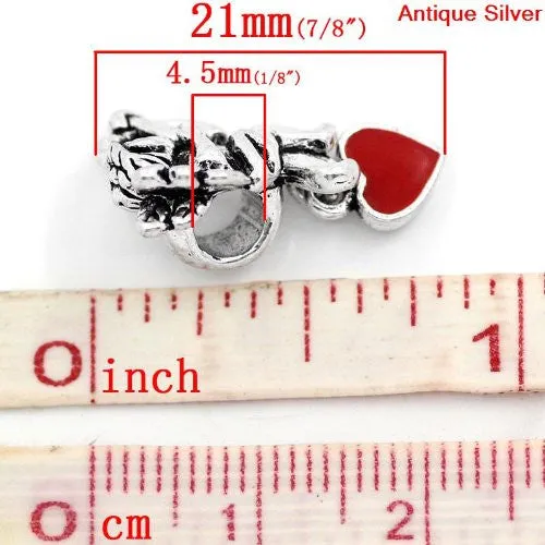 Cupid W/heart Charm European Bead Compatible for Most European Snake Chain Bracelet