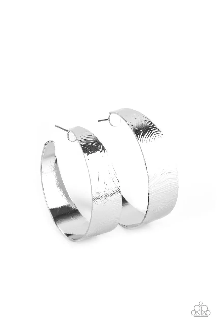 Curve Crushin - Silver - Geometric Swirl Thick Paparazzi Hoop Earrings