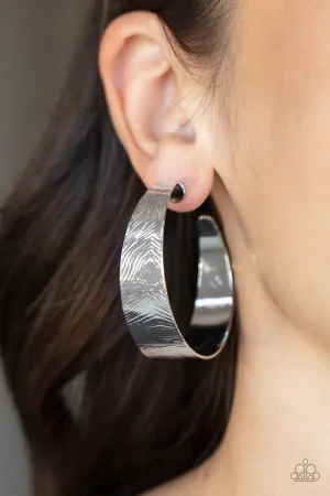 Curve Crushin - Silver - Geometric Swirl Thick Paparazzi Hoop Earrings