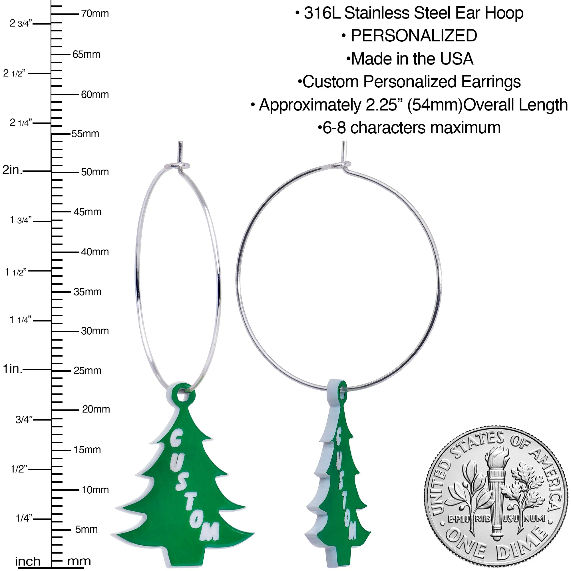Custom Christmas Tree Personalized Hoop Earrings