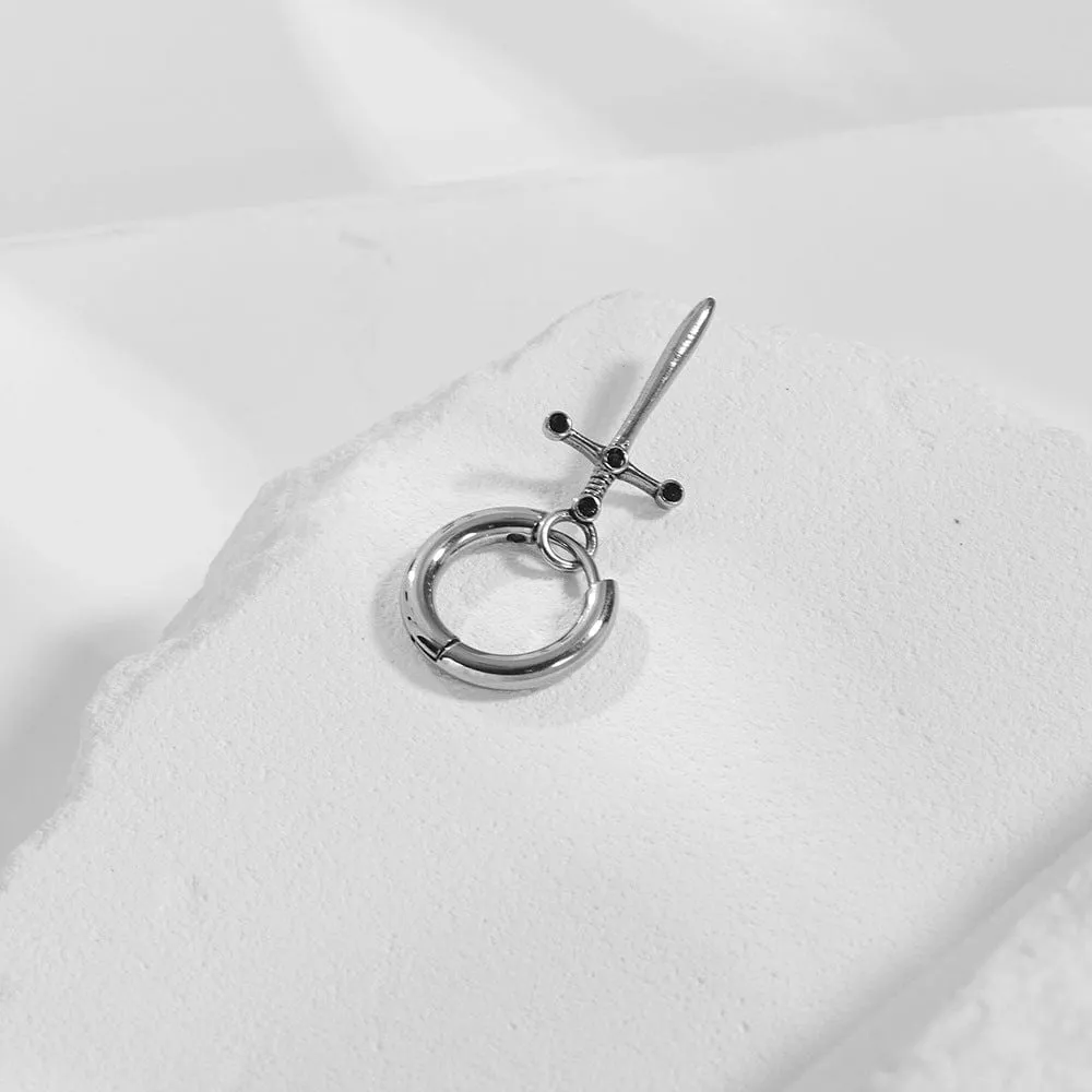 Customizable Men's Cross Hoop Earrings in Titanium Steel