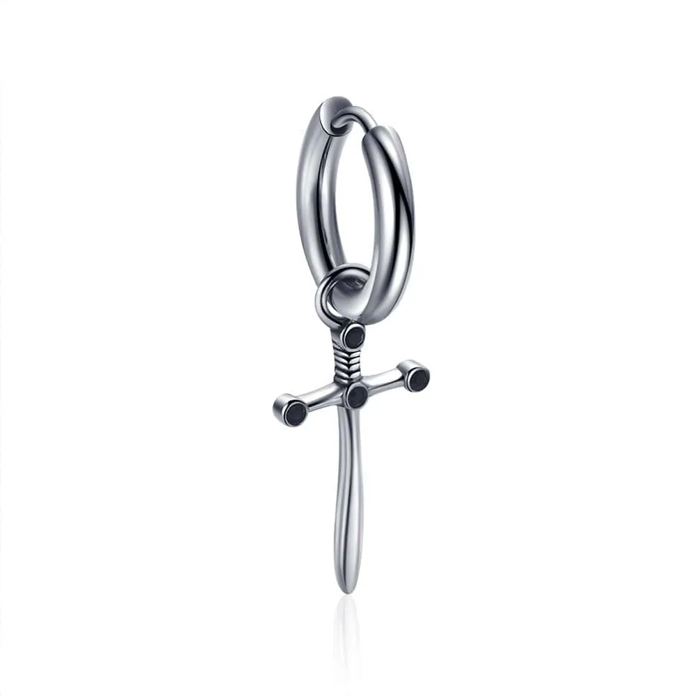 Customizable Men's Cross Hoop Earrings in Titanium Steel