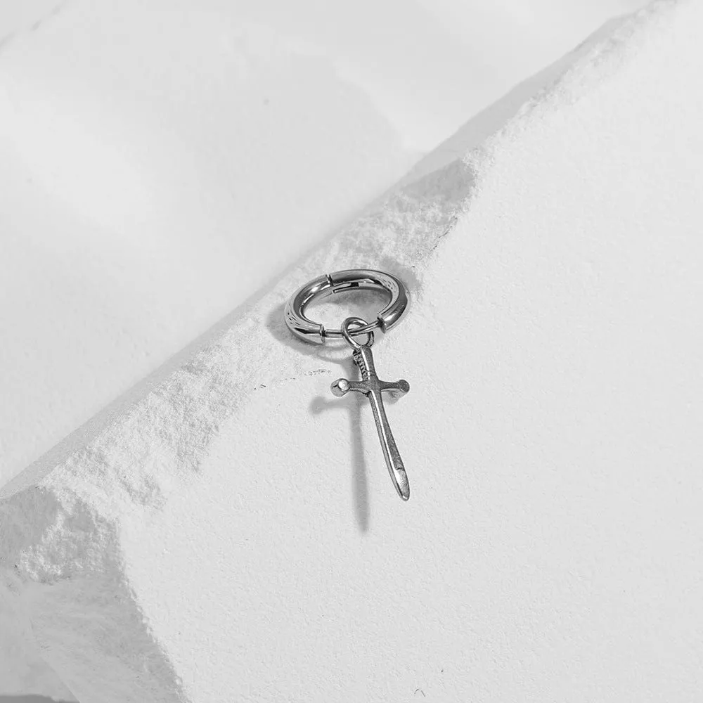 Customizable Men's Cross Hoop Earrings in Titanium Steel