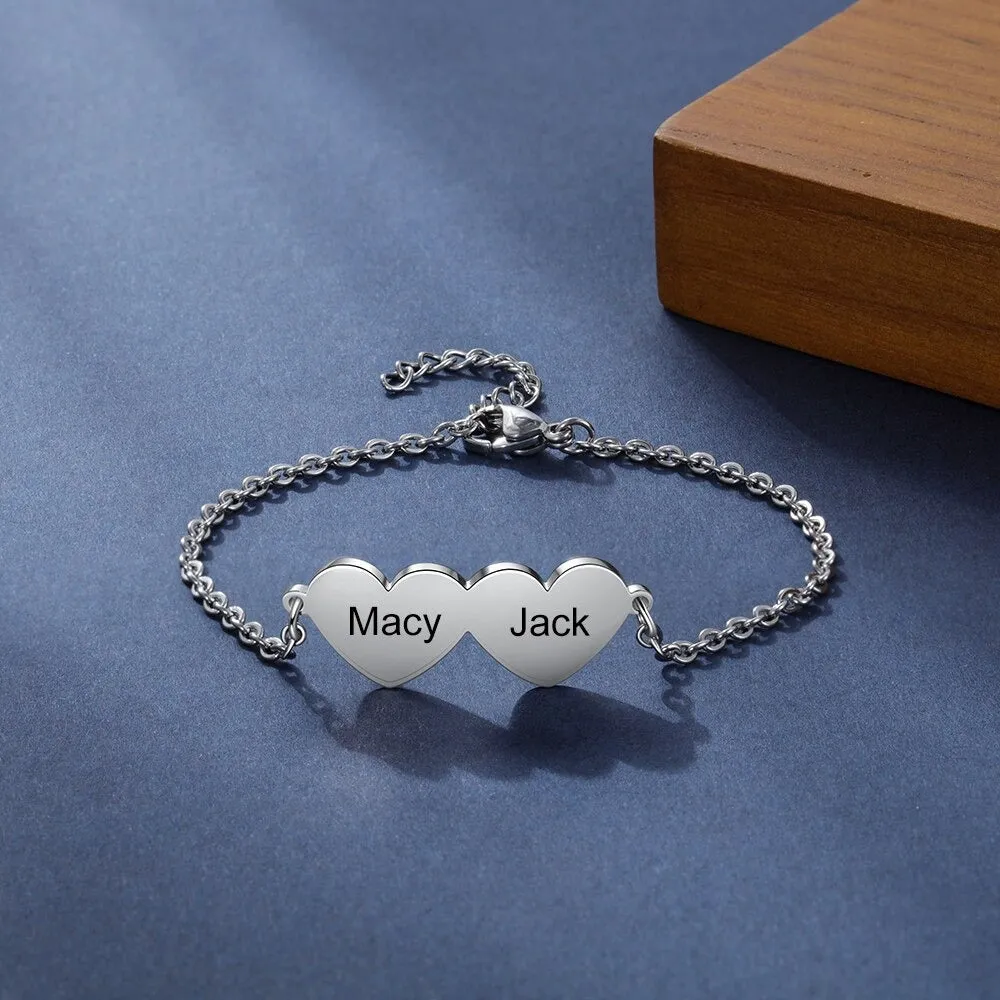 Customized 2 Cordate Charm Bracelets For Women