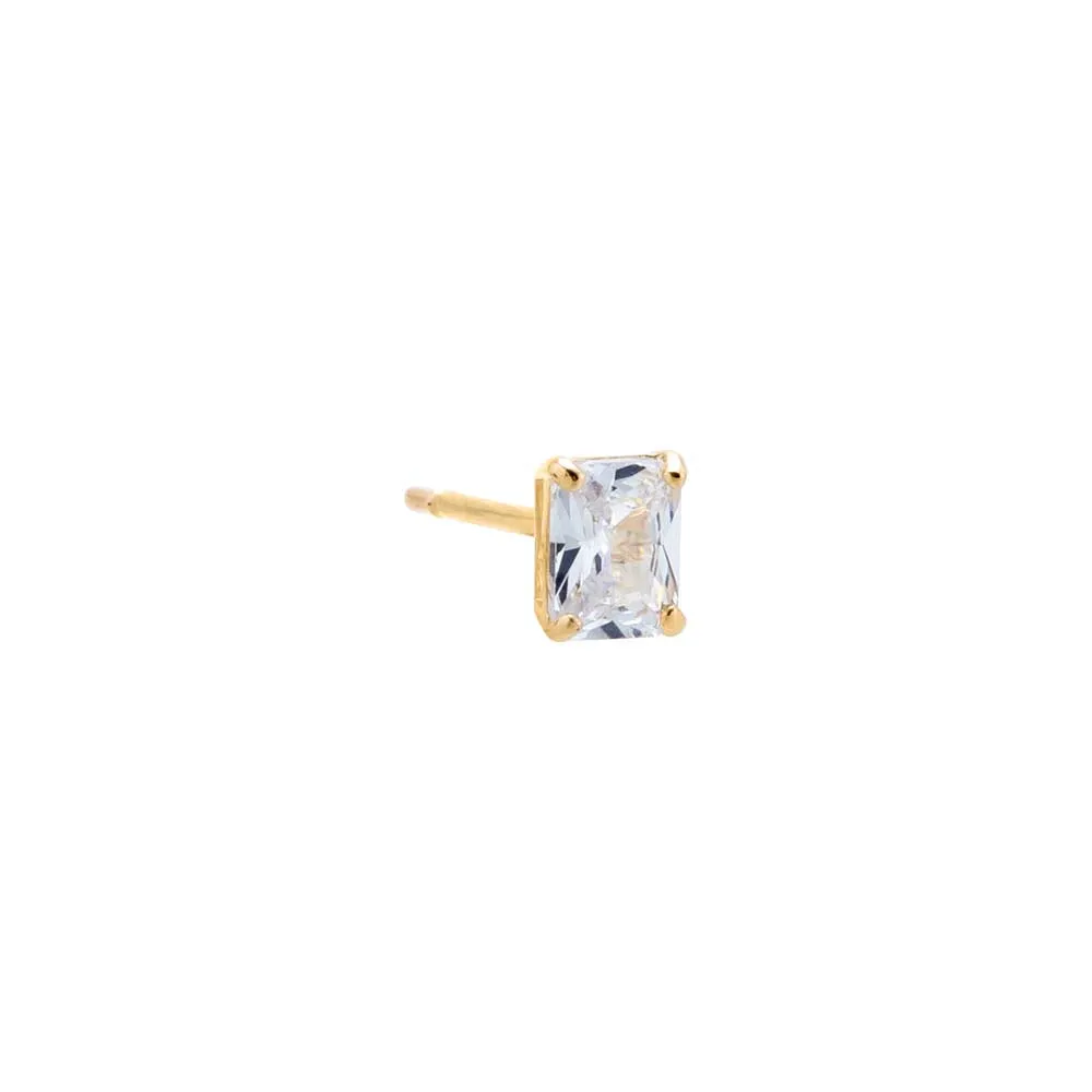 CZ Baguette Shape Stud Earring 14K
